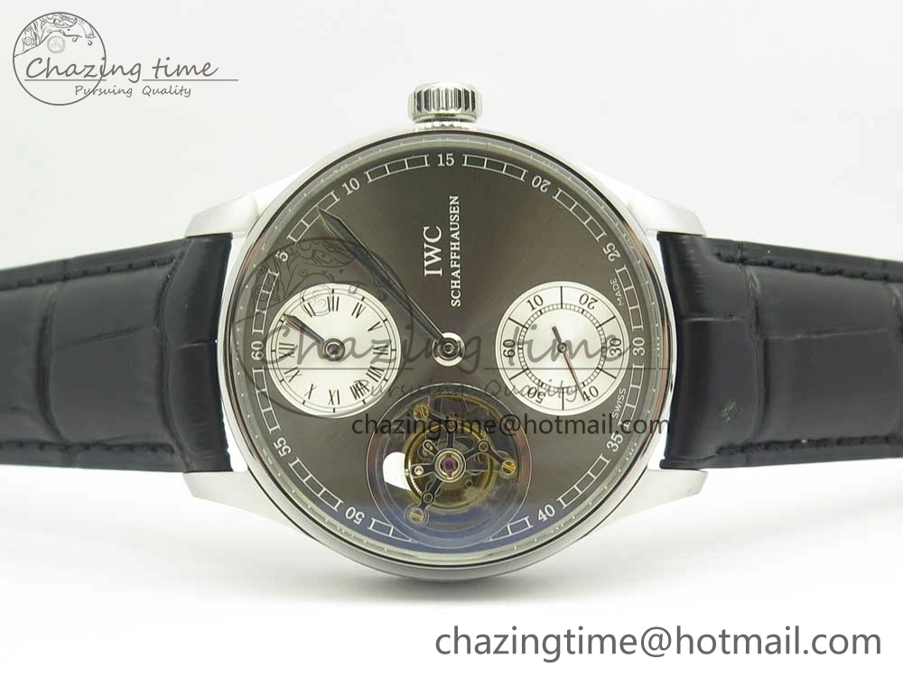 Portuguese Flying Tourbillon SS Gray Dial 2 Sub Dials on Black Leather Strap ComfortFit 7159
