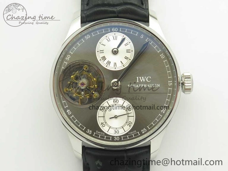 Portuguese Flying Tourbillon SS Gray Dial 2 Sub Dials on Black Leather Strap ComfortFit 7159
