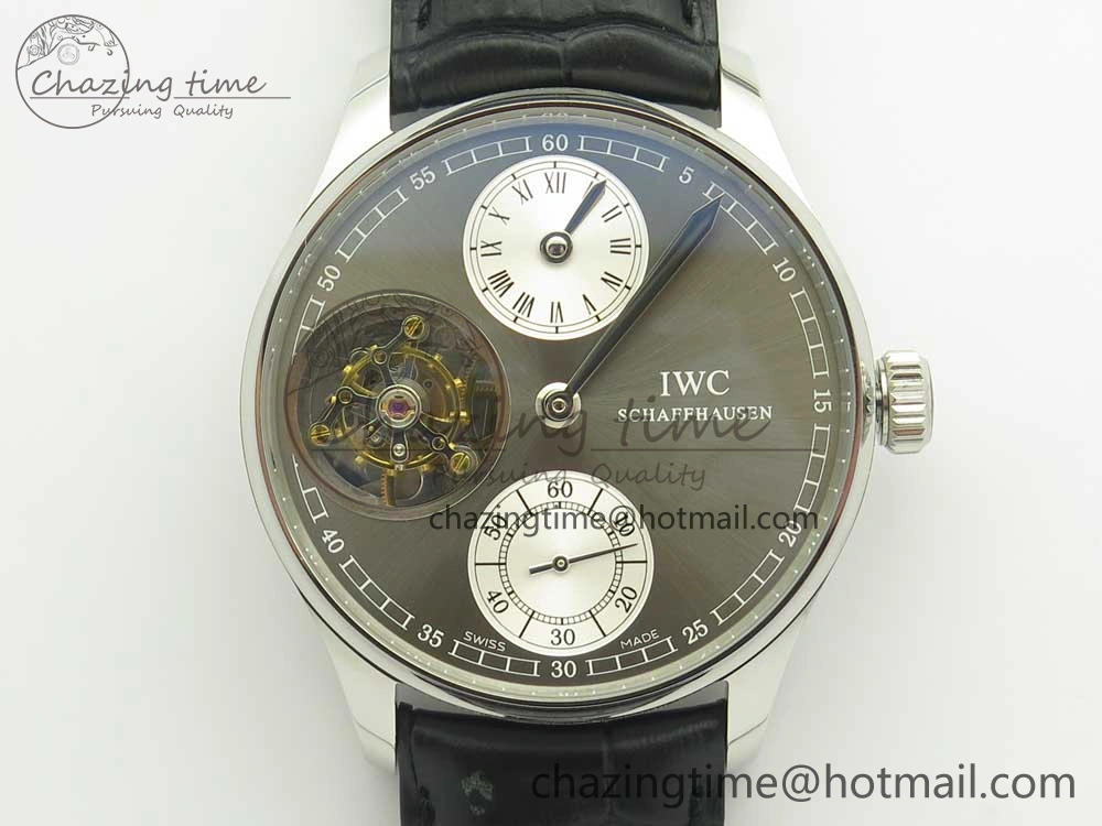 Portuguese Flying Tourbillon SS Gray Dial 2 Sub Dials on Black Leather Strap ComfortFit 7159