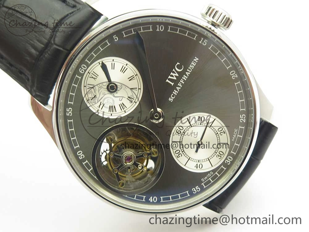 Portuguese Flying Tourbillon SS Gray Dial 2 Sub Dials on Black Leather Strap ComfortFit 7159