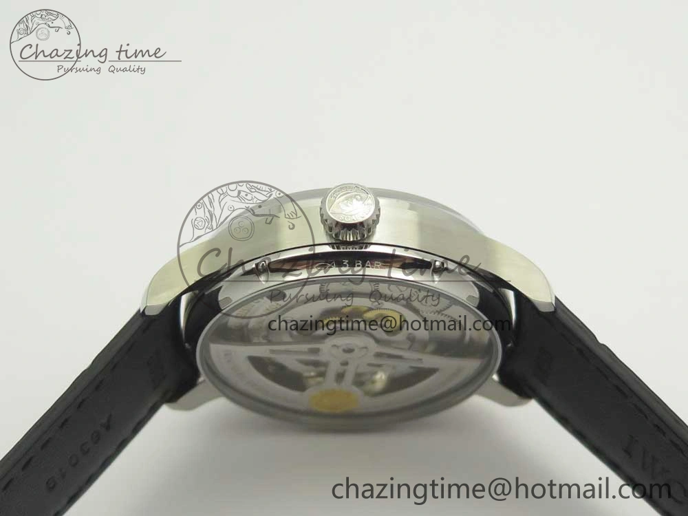 Portuguese Flying Tourbillon SS White Dial 2 Sub Dials on Black Leather Strap SoftTouch 7161