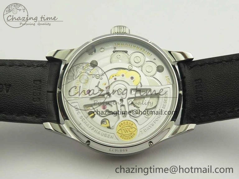 Portuguese Flying Tourbillon SS White Dial 2 Sub Dials on Black Leather Strap SoftTouch 7161