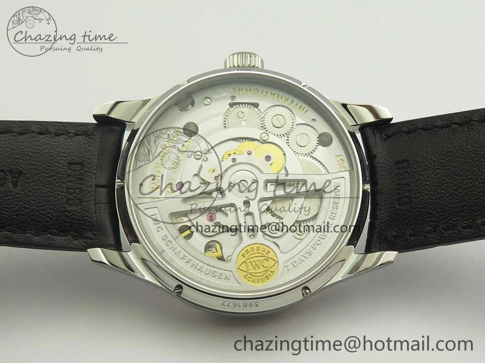 Portuguese Flying Tourbillon SS White Dial 2 Sub Dials on Black Leather Strap SoftTouch 7161