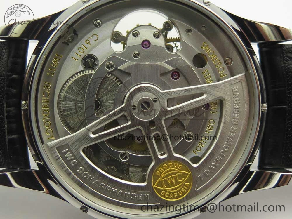 Portuguese Flying Tourbillon SS White Dial 2 Sub Dials on Black Leather Strap SoftTouch 7161