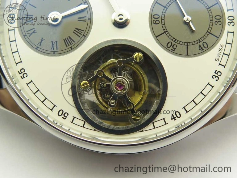 Portuguese Flying Tourbillon SS White Dial 2 Sub Dials on Black Leather Strap SoftTouch 7161