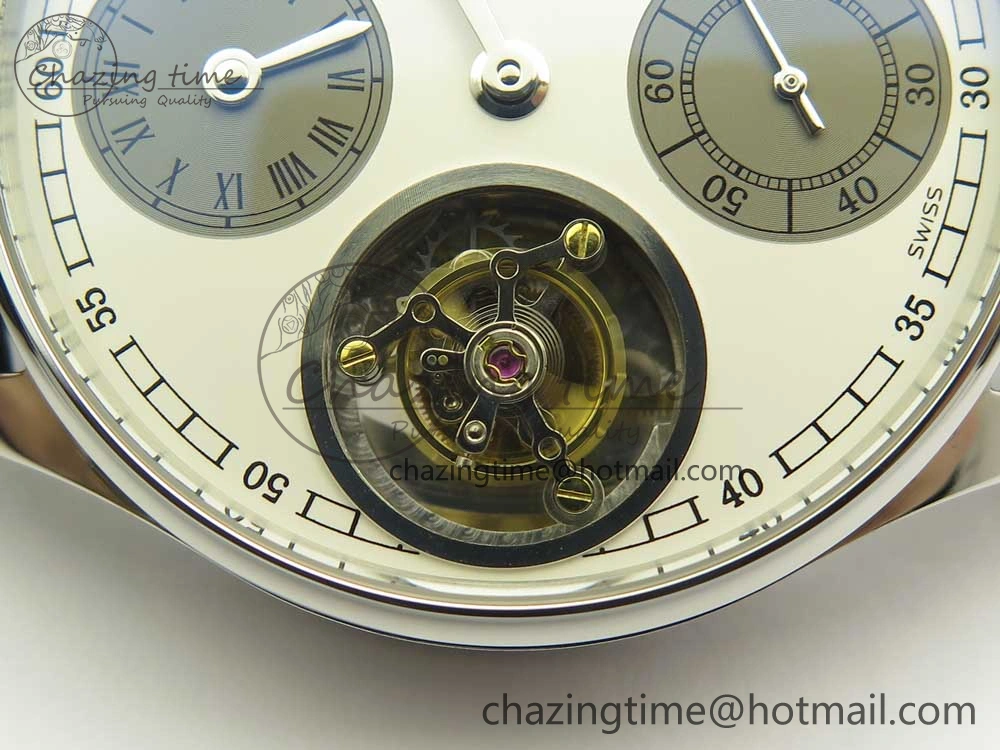 Portuguese Flying Tourbillon SS White Dial 2 Sub Dials on Black Leather Strap SoftTouch 7161
