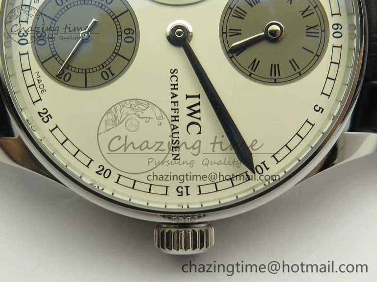 Portuguese Flying Tourbillon SS White Dial 2 Sub Dials on Black Leather Strap SoftTouch 7161