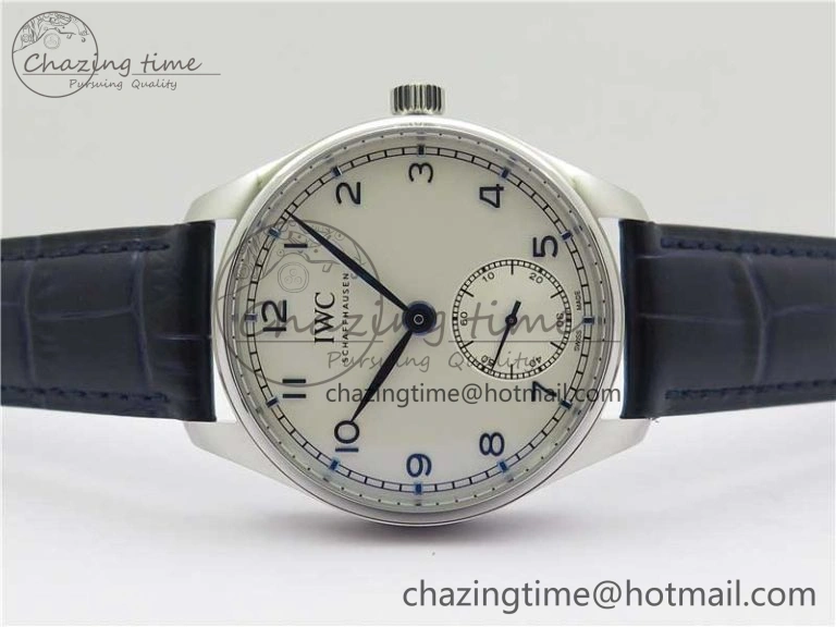 Practical Portuguese IW358304 ZF 1:1 Best Edition SS White Dial Blue Markers on Leather Strap A 7079