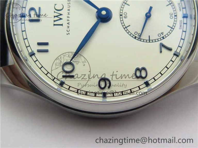 Practical Portuguese IW358304 ZF 1:1 Best Edition SS White Dial Blue Markers on Leather Strap A 7079