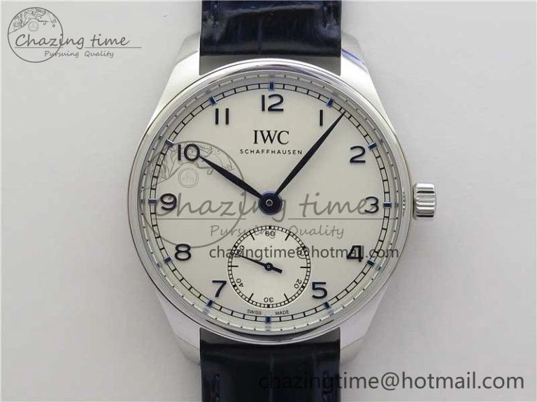 Practical Portuguese IW358304 ZF 1:1 Best Edition SS White Dial Blue Markers on Leather Strap A 7079