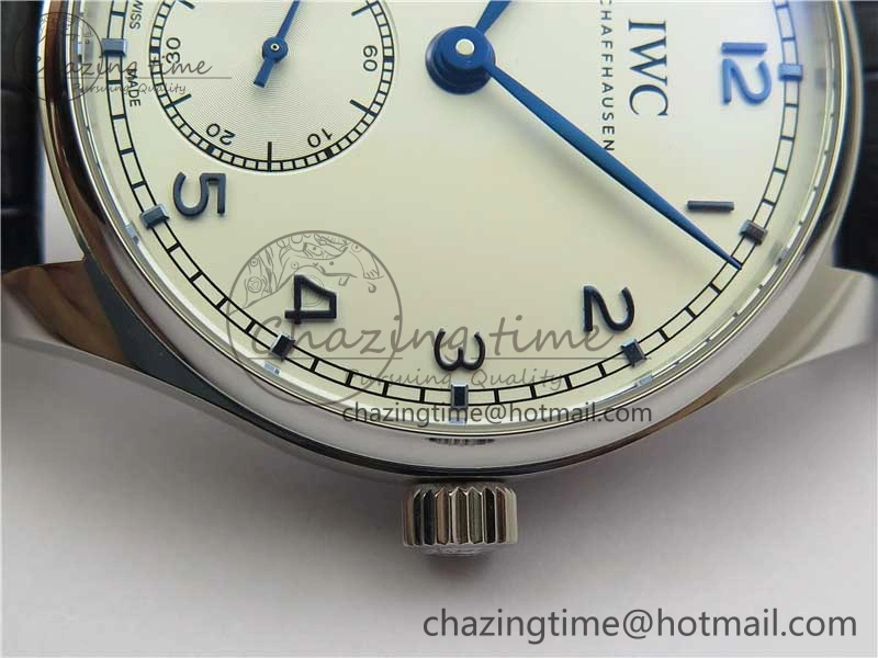 Practical Portuguese IW358304 ZF 1:1 Best Edition SS White Dial Blue Markers on Leather Strap A 7079