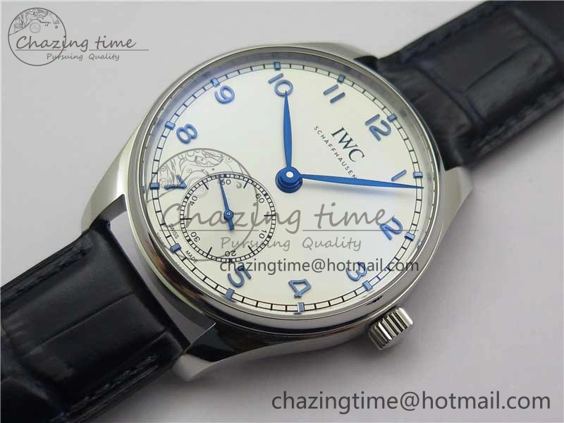 Practical Portuguese IW358304 ZF 1:1 Best Edition SS White Dial Blue Markers on Leather Strap A 7079