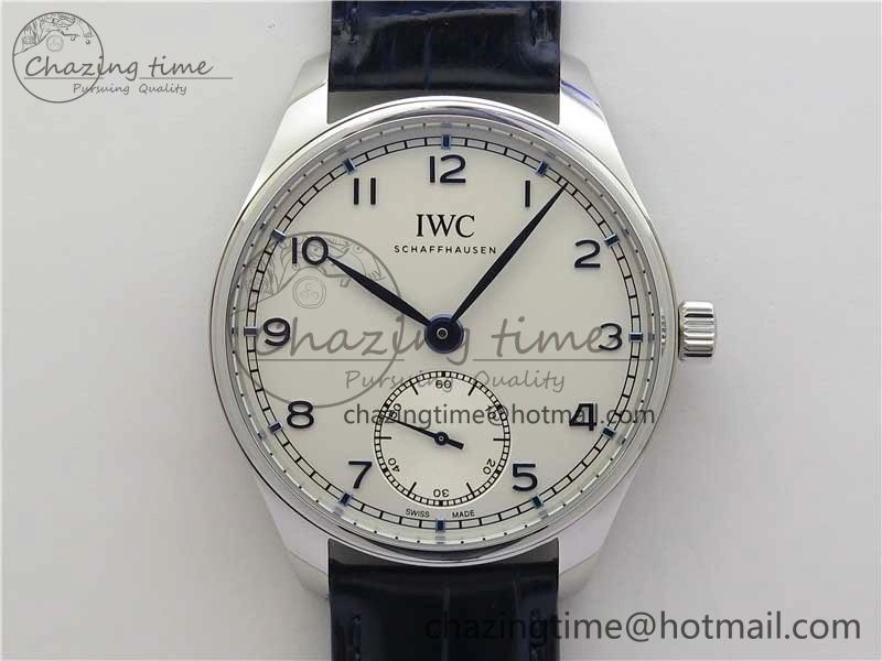 Practical Portuguese IW358304 ZF 1:1 Best Edition SS White Dial Blue Markers on Leather Strap A 7079