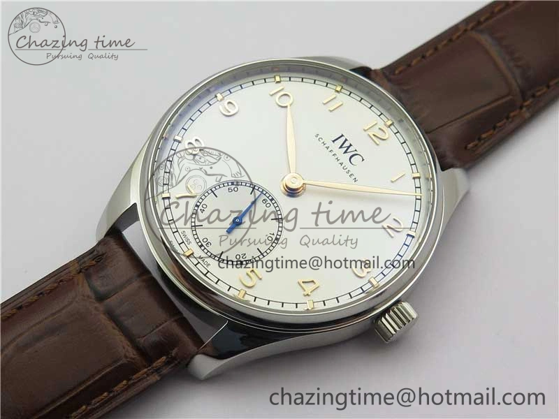 Portuguese IW358304 ZF 1:1 Best Edition SS White Dial RG Markers on Leather Strap A Lightweight 7077
