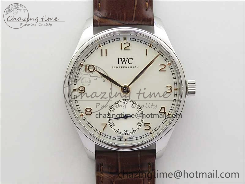 Portuguese IW358304 ZF 1:1 Best Edition SS White Dial RG Markers on Leather Strap A Lightweight 7077