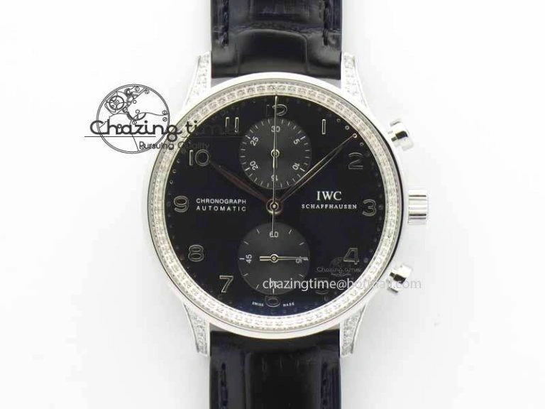 Contemporary Portuguese IW3714 Diam ZF V2 1:1 Best Edition Black Dial On Black Leather Strap A79350 (Slim Movement) 7245