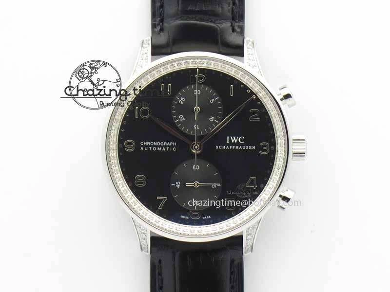 Contemporary Portuguese IW3714 Diam ZF V2 1:1 Best Edition Black Dial On Black Leather Strap A79350 (Slim Movement) 7245