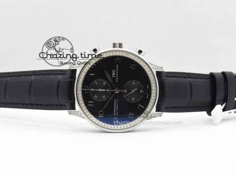 Contemporary Portuguese IW3714 Diam ZF V2 1:1 Best Edition Black Dial On Black Leather Strap A79350 (Slim Movement) 7245