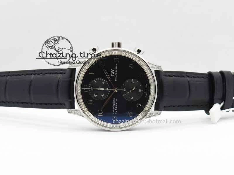 Contemporary Portuguese IW3714 Diam ZF V2 1:1 Best Edition Black Dial On Black Leather Strap A79350 (Slim Movement) 7245
