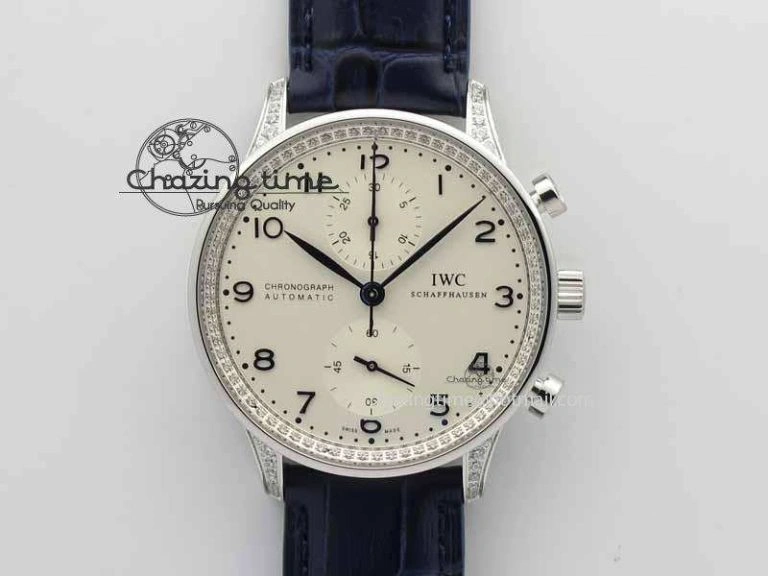 Portuguese IW3714 Diam ZF V2 1:1 Best Edition White Dial Blue Makers On Blue Leather Strap A79350 (Slim Movement) ZipUp 7248