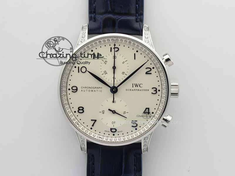 Portuguese IW3714 Diam ZF V2 1:1 Best Edition White Dial Blue Makers On Blue Leather Strap A79350 (Slim Movement) ZipUp 7248