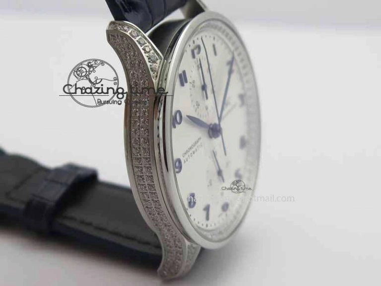 Portuguese IW3714 Diam ZF V2 1:1 Best Edition White Dial Blue Makers On Blue Leather Strap A79350 (Slim Movement) ZipUp 7248