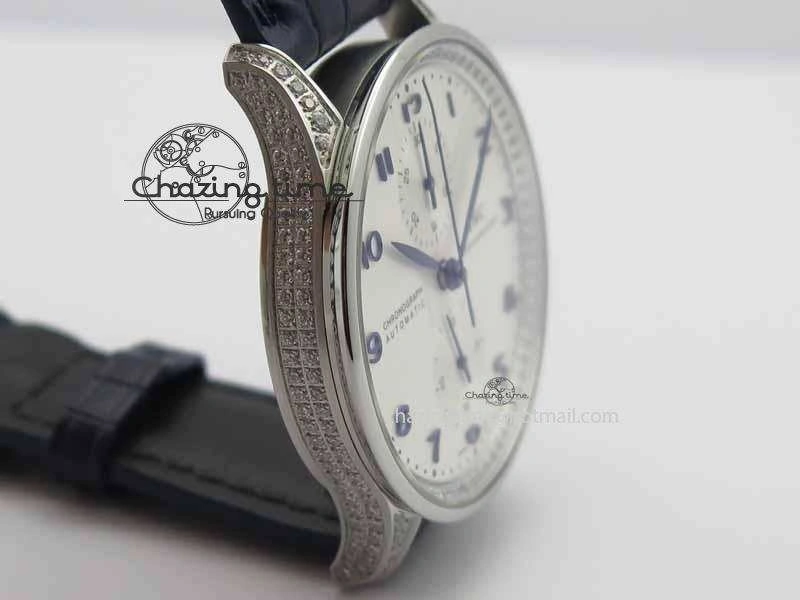 Portuguese IW3714 Diam ZF V2 1:1 Best Edition White Dial Blue Makers On Blue Leather Strap A79350 (Slim Movement) ZipUp 7248