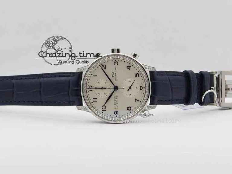 Portuguese IW3714 Diam ZF V2 1:1 Best Edition White Dial Blue Makers On Blue Leather Strap A79350 (Slim Movement) ZipUp 7248