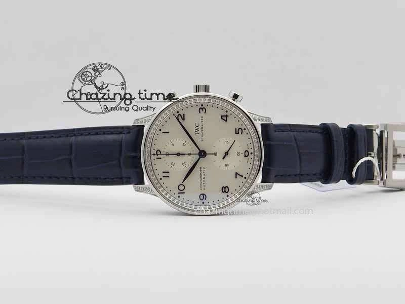 Portuguese IW3714 Diam ZF V2 1:1 Best Edition White Dial Blue Makers On Blue Leather Strap A79350 (Slim Movement) ZipUp 7248