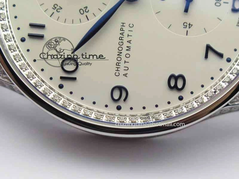 Portuguese IW3714 Diam ZF V2 1:1 Best Edition White Dial Blue Makers On Blue Leather Strap A79350 (Slim Movement) ZipUp 7248