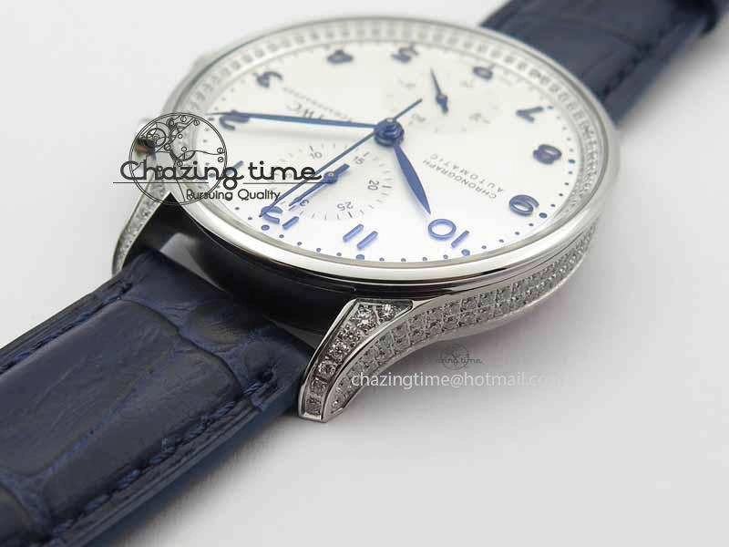 Portuguese IW3714 Diam ZF V2 1:1 Best Edition White Dial Blue Makers On Blue Leather Strap A79350 (Slim Movement) ZipUp 7248