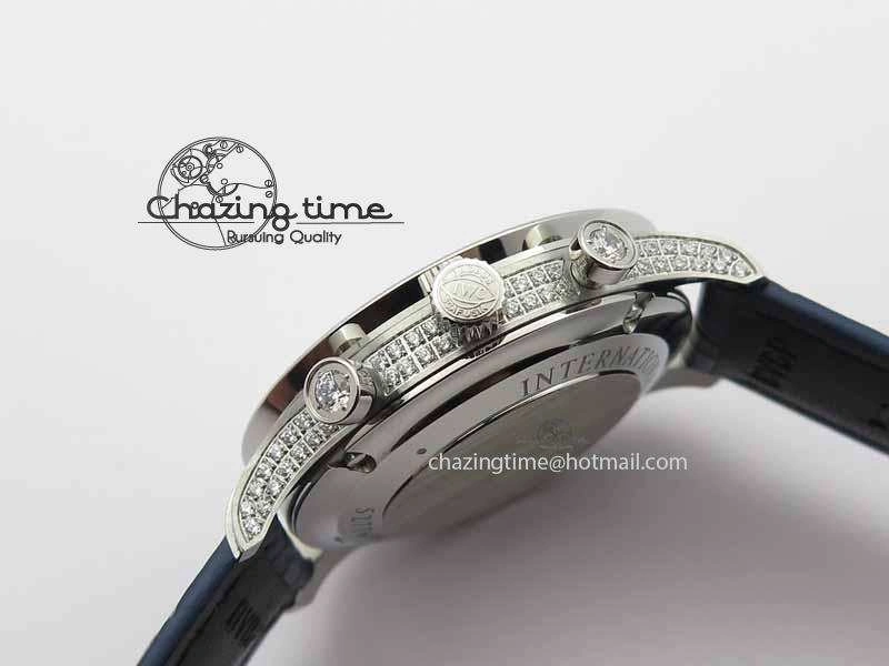 Portuguese IW3714 Diam ZF V2 1:1 Best Edition White Dial Blue Makers On Blue Leather Strap A79350 (Slim Movement) ZipUp 7248