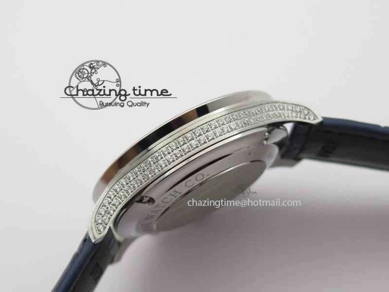 Portuguese IW3714 Diam ZF V2 1:1 Best Edition White Dial Blue Makers On Blue Leather Strap A79350 (Slim Movement) ZipUp 7248