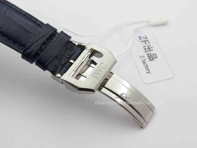 Portuguese IW3714 Diam ZF V2 1:1 Best Edition White Dial Blue Makers On Blue Leather Strap A79350 (Slim Movement) ZipUp 7248