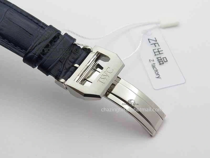 Portuguese IW3714 Diam ZF V2 1:1 Best Edition White Dial Blue Makers On Blue Leather Strap A79350 (Slim Movement) ZipUp 7248