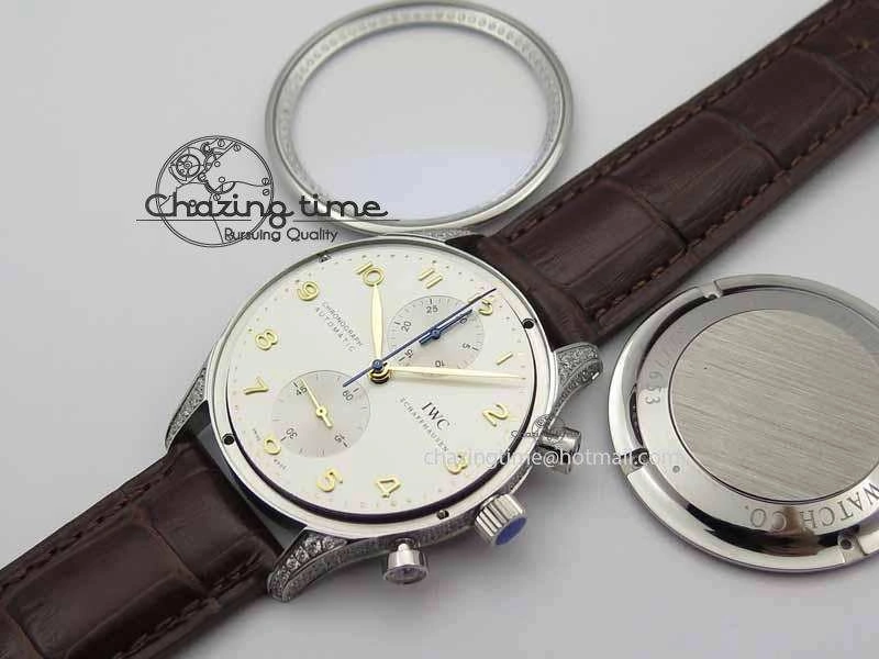 MultiPurpose Portuguese IW3714 Diam ZF V2 1:1 Best Edition White Dial RG Numbers On Brown Leather Strap A79350 (Slim Movement) 7246