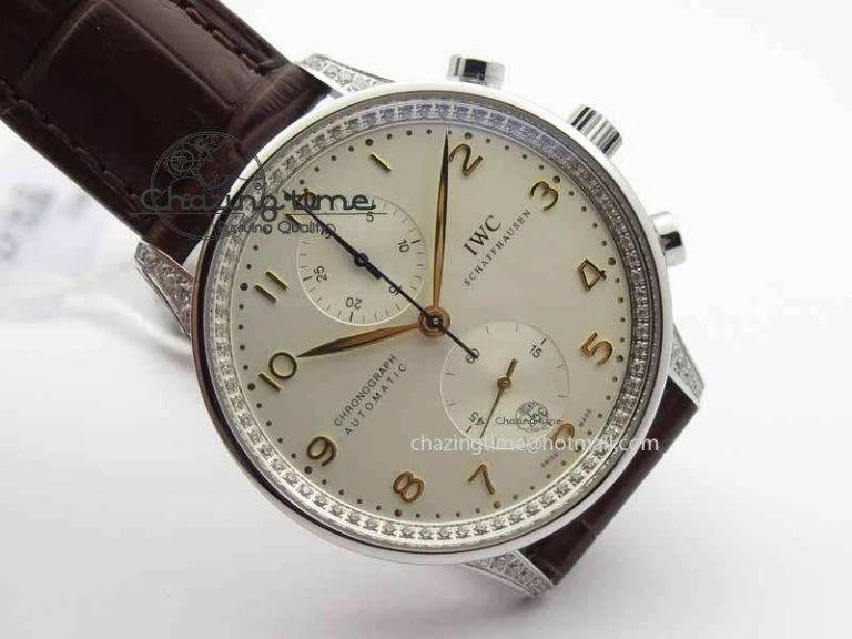 MultiPurpose Portuguese IW3714 Diam ZF V2 1:1 Best Edition White Dial RG Numbers On Brown Leather Strap A79350 (Slim Movement) 7246