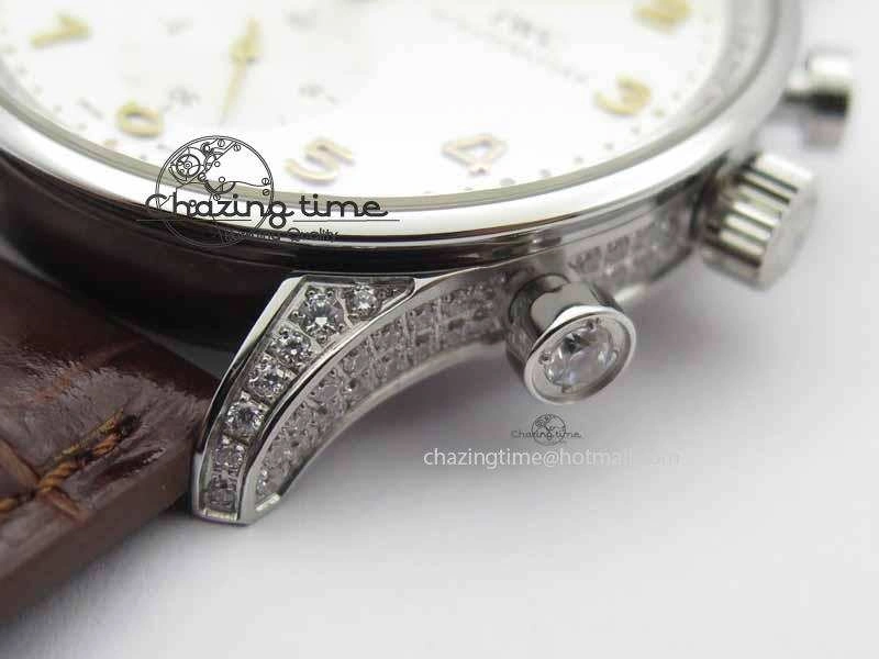 MultiPurpose Portuguese IW3714 Diam ZF V2 1:1 Best Edition White Dial RG Numbers On Brown Leather Strap A79350 (Slim Movement) 7246