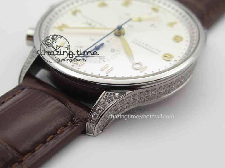 MultiPurpose Portuguese IW3714 Diam ZF V2 1:1 Best Edition White Dial RG Numbers On Brown Leather Strap A79350 (Slim Movement) 7246