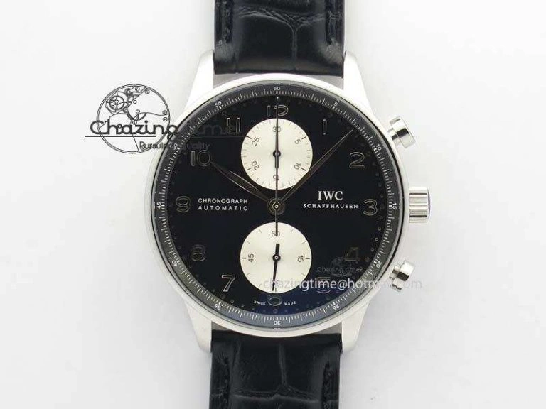 UrbanChic Portuguese IW371404 ZF V3 1:1 Best Edition SS Black Dial On Black Leather Strap A 7267