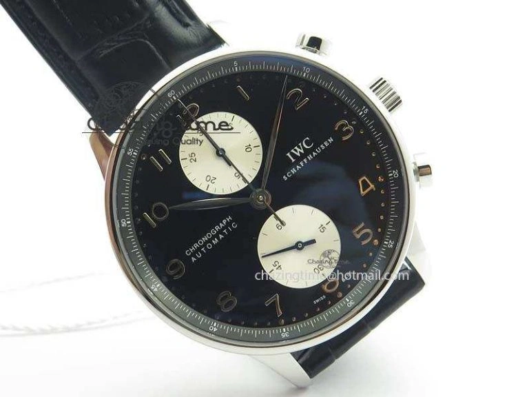 UrbanChic Portuguese IW371404 ZF V3 1:1 Best Edition SS Black Dial On Black Leather Strap A 7267