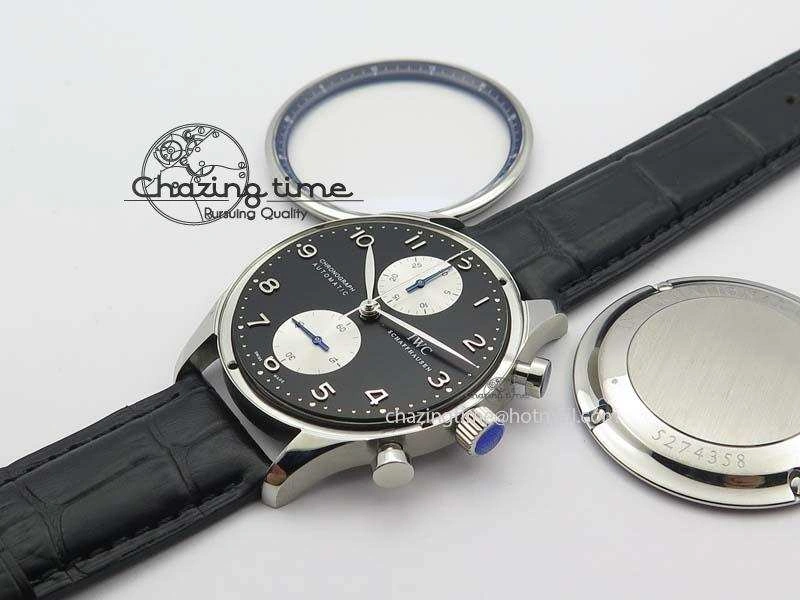 UrbanChic Portuguese IW371404 ZF V3 1:1 Best Edition SS Black Dial On Black Leather Strap A 7267
