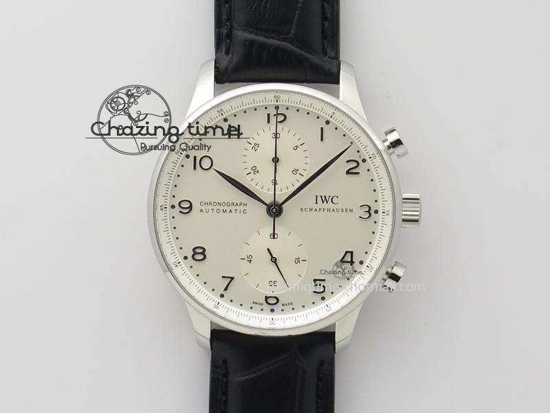 Compact Portuguese IW371405 ZF 1:1 Best Edition SS White Dial Silver Markers On Black Leather Strap A 7305