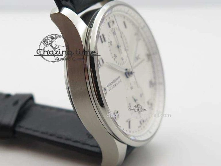 Compact Portuguese IW371405 ZF 1:1 Best Edition SS White Dial Silver Markers On Black Leather Strap A 7305