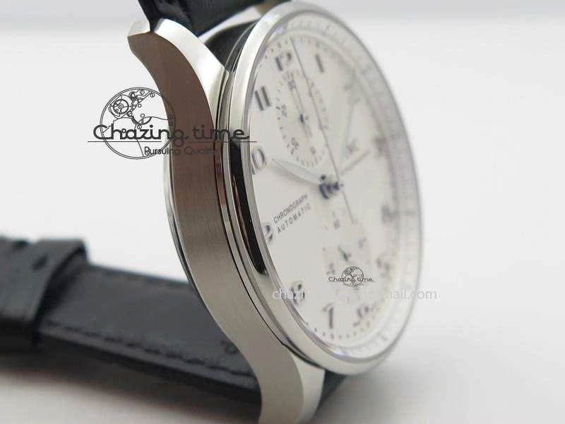 Compact Portuguese IW371405 ZF 1:1 Best Edition SS White Dial Silver Markers On Black Leather Strap A 7305