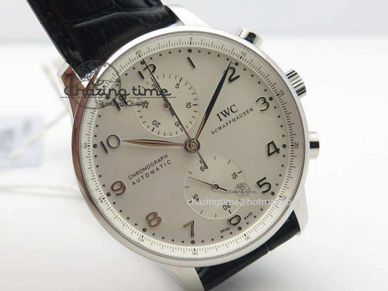 Compact Portuguese IW371405 ZF 1:1 Best Edition SS White Dial Silver Markers On Black Leather Strap A 7305
