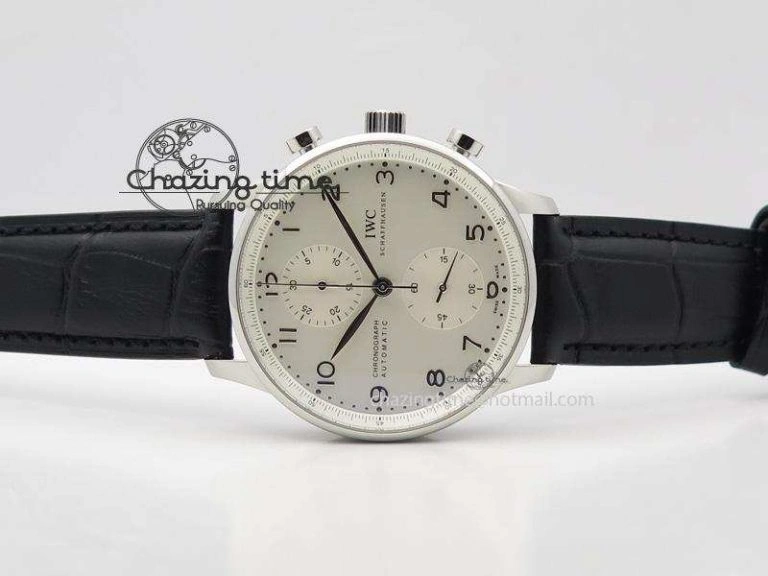 Compact Portuguese IW371405 ZF 1:1 Best Edition SS White Dial Silver Markers On Black Leather Strap A 7305