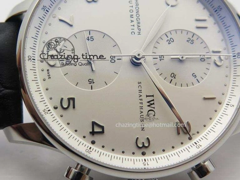 Compact Portuguese IW371405 ZF 1:1 Best Edition SS White Dial Silver Markers On Black Leather Strap A 7305