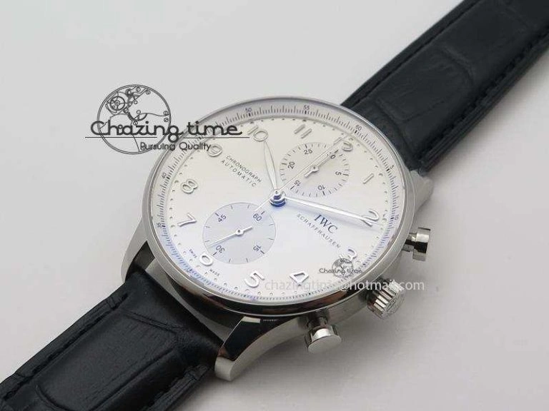 Compact Portuguese IW371405 ZF 1:1 Best Edition SS White Dial Silver Markers On Black Leather Strap A 7305