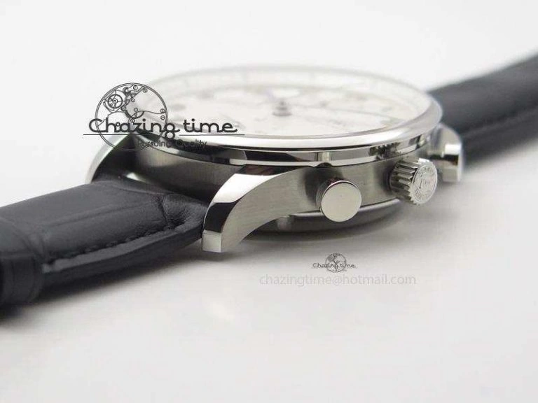 Compact Portuguese IW371405 ZF 1:1 Best Edition SS White Dial Silver Markers On Black Leather Strap A 7305